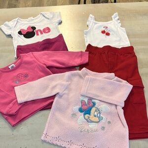 6 piece clothing bundle set 12 months - Pink and Red, various brands